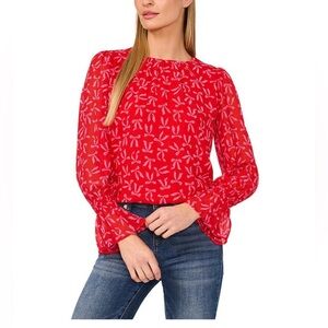 C.C Women's Red and Pink Patterned Blouse
